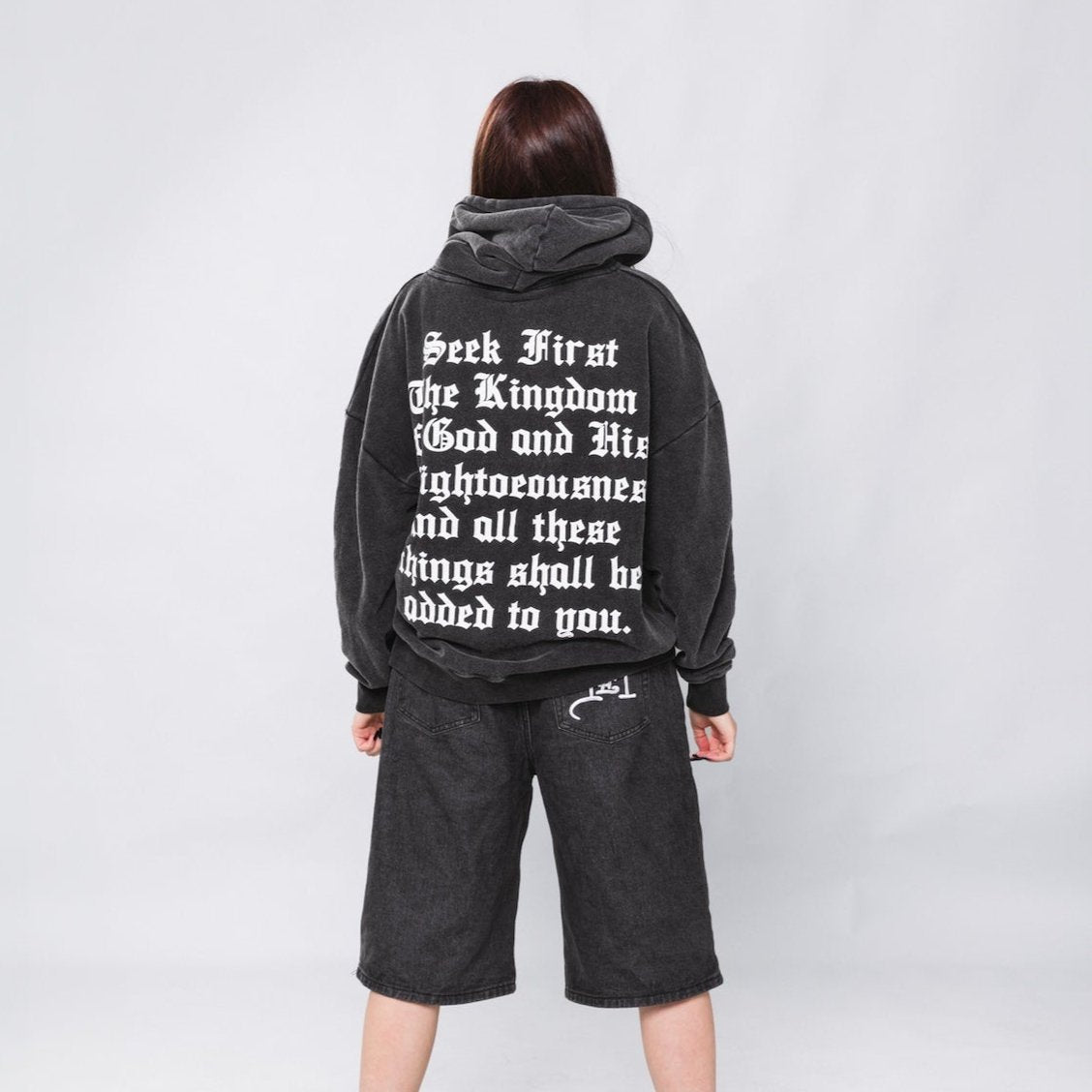 Black Acid Wash Writing Hoodie